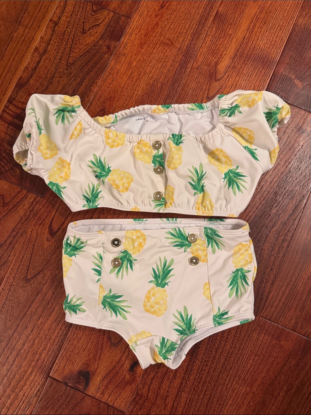 Janie and Jack White Pineapple Swim Suit with Yellow and Green Print 2 Piece 6